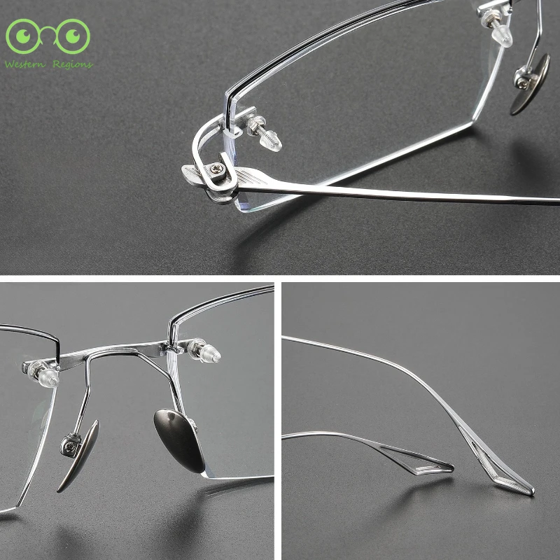 نظارات يابانية بسيطة من Blade Warrior مصنوعة من التيتانيوم الخالص باللون الأسود بدون إطار للرجال الذين يعانون من قصر النظر والاستجماتيزم والنمل