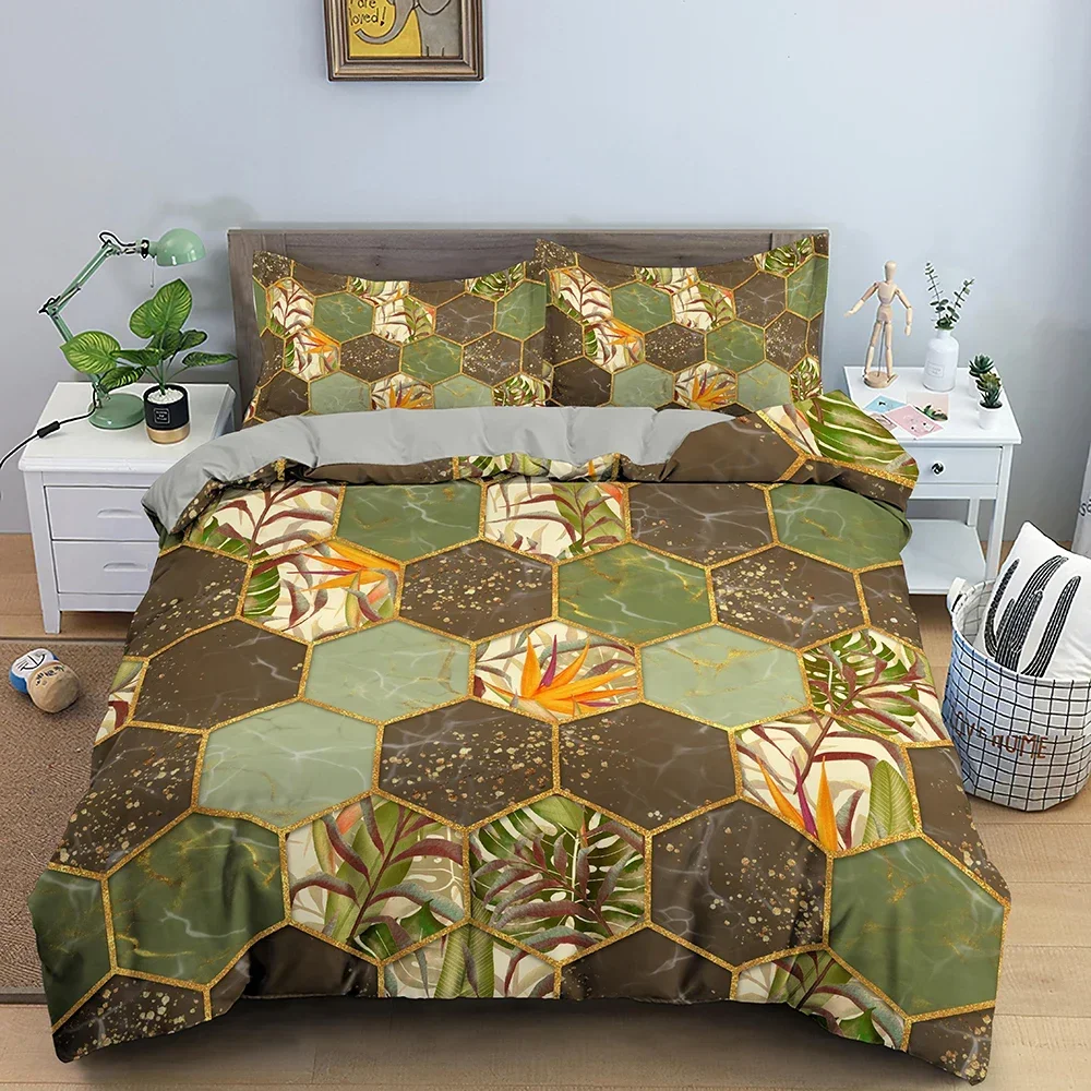 Marble Pattern Comfortable Duvet Quilt Cover Pillowcase Bedding Set Children Bedroom Decoration Home Textile