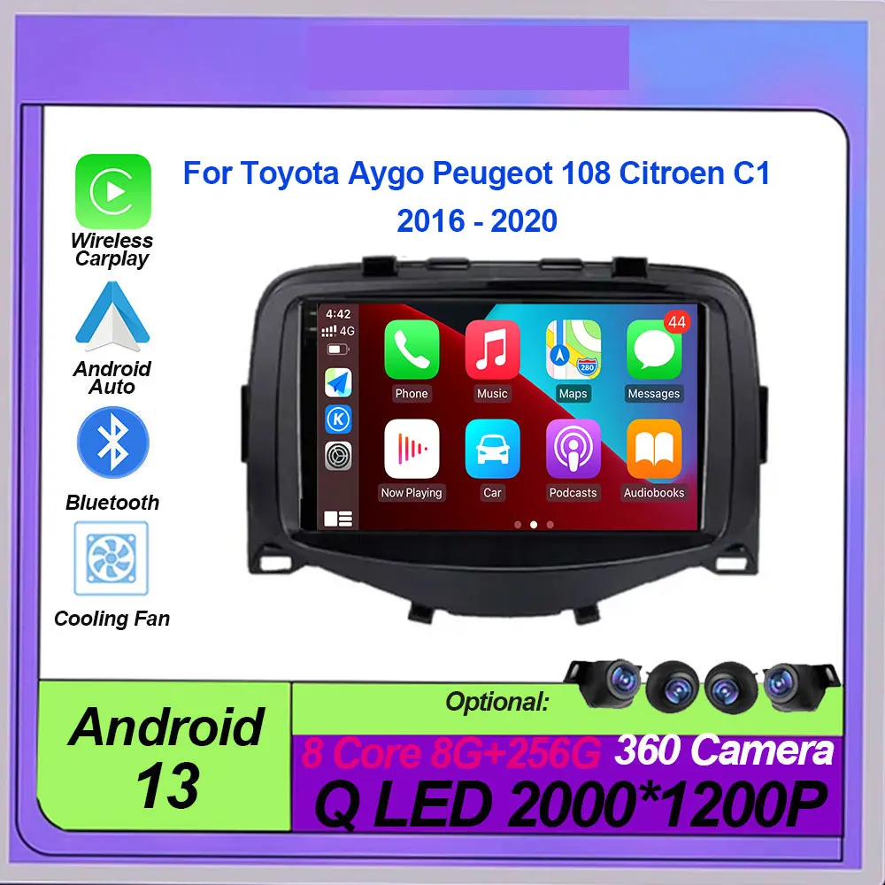 

Android 14 For Toyota Aygo Peugeot 108 Citroen C1 2016 - 2020 Car Radio Multimedia GPS Navigation Carplay Auto Player DSP