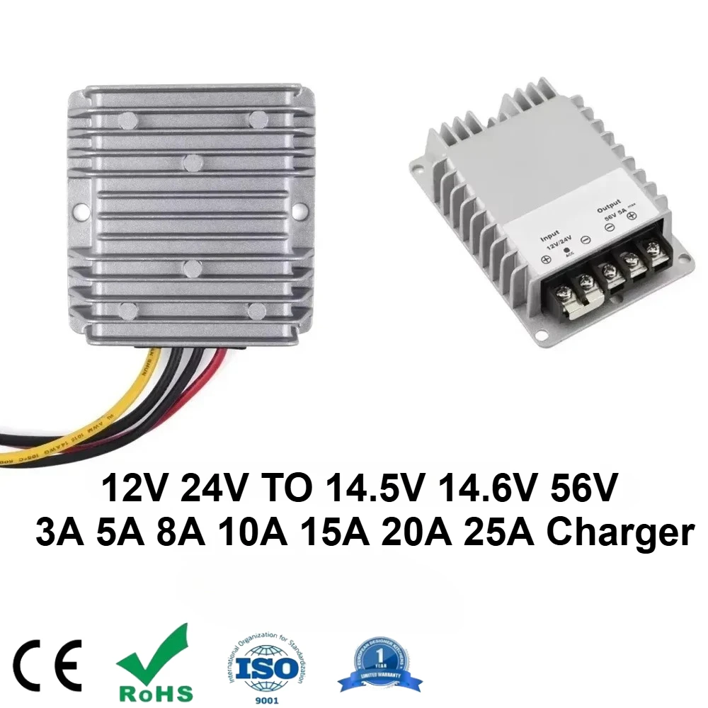 

DC DC Battery Charger 12V/24V to14.5V14.6V 56V3A 5A 10A15A20AConverter Voltage Regulator for Lithium Lead-acid Batteries Lifepo4