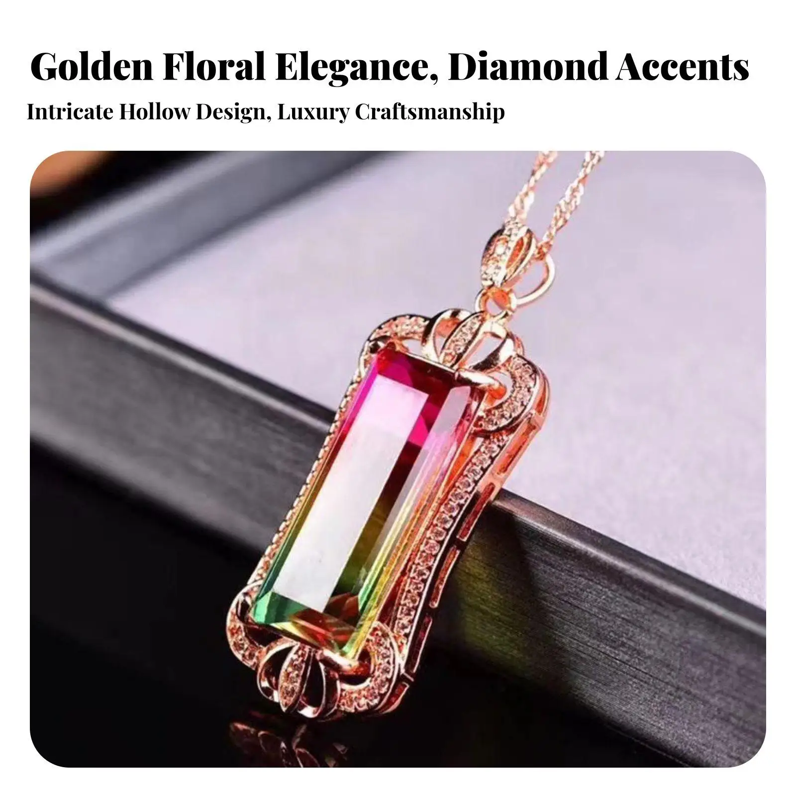 Watermelon Tourmaline Pendant Elegant Design Watermelon Tourmaline Necklace Faceted Cut Multi-Color Stone Necklace for Women,