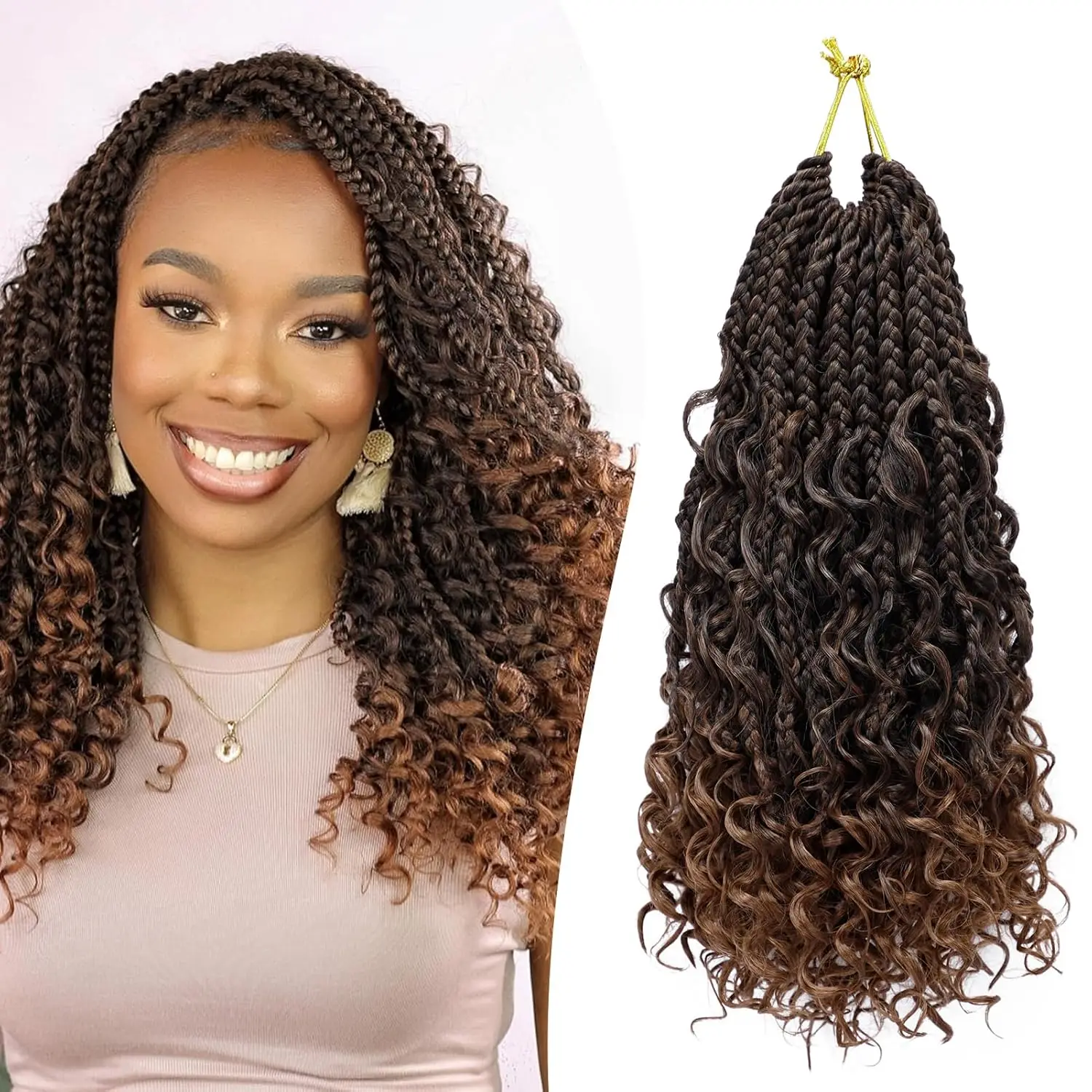 Boho Box Braids Crochet Hair for Black Women Goddess Box Braids Pre-looped Bohemian Crochet Box Braids With Curly Ends Synthetic