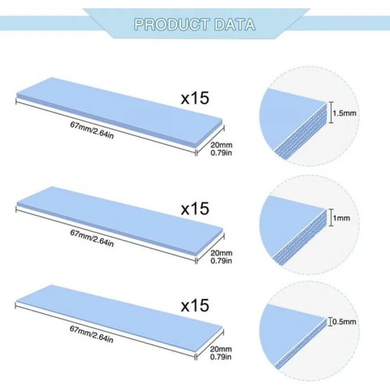 45/90 PCS Assorted Thickness 0.5/1.0/1.5 MM Silicone Thermal Pad with 6.0 W/MK