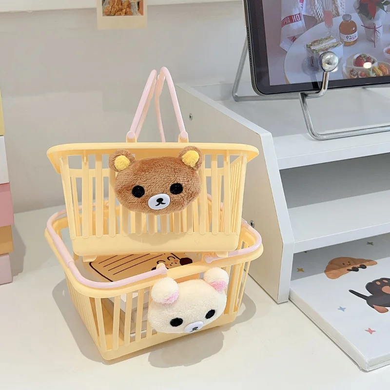 Nueva cesta de almacenamiento Rilakkuma, caja de almacenamiento portátil de escritorio de dibujos animados, cesta organizadora de cosméticos para chica, regalo de fiesta de cumpleaños para Amiga