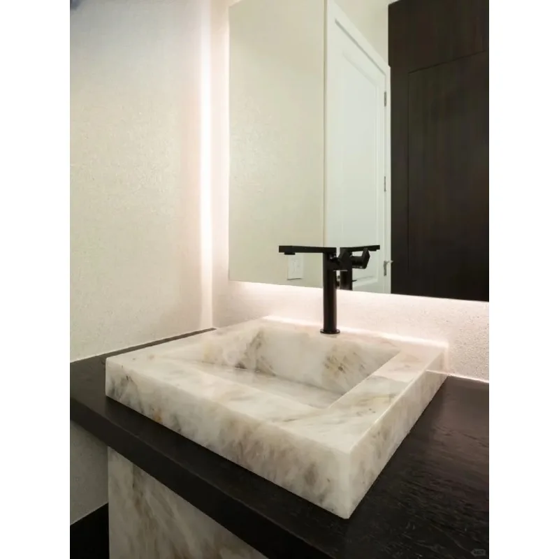 Modern luxury translucent natural agate stone basin sink