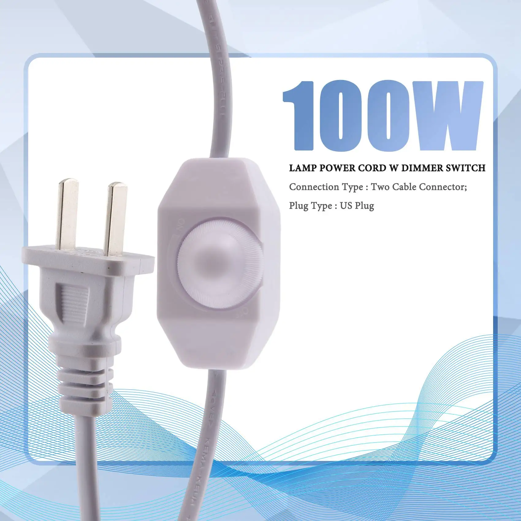 White Lamp Power Cord w Dimmer Switch AC 250V/110V US Plug