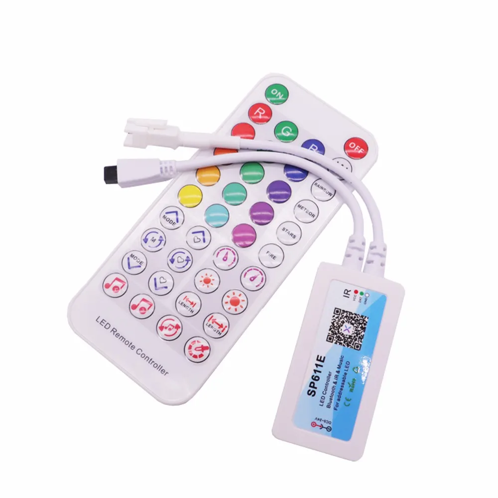 DC 5V-24V LED Controller SP611E Bluetooth-Compatible Music App IR 38 Keys For WS2811 WS2812 Addressable LED Light Strip