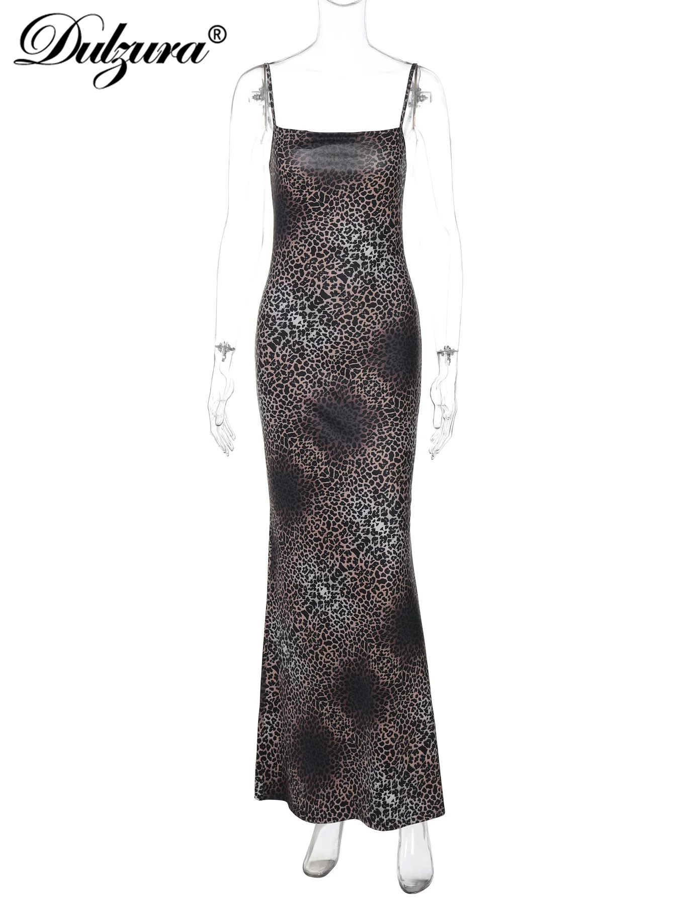 Dulzura Abito lungo senza maniche senza schienale slim fit con stampa leopardata Abito lungo da donna sexy elegante abito casual Party Club Prom Summer Outfit