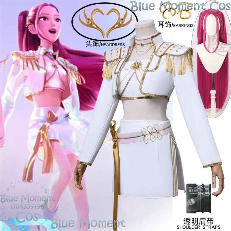 Mira Huntrix WHAT IT SOUNDS LIKE Kpop Demon Cosplay Hunters Sexy Hot Korea Idol Stage White Uniform Sexy Dress Wig Halloween Cos