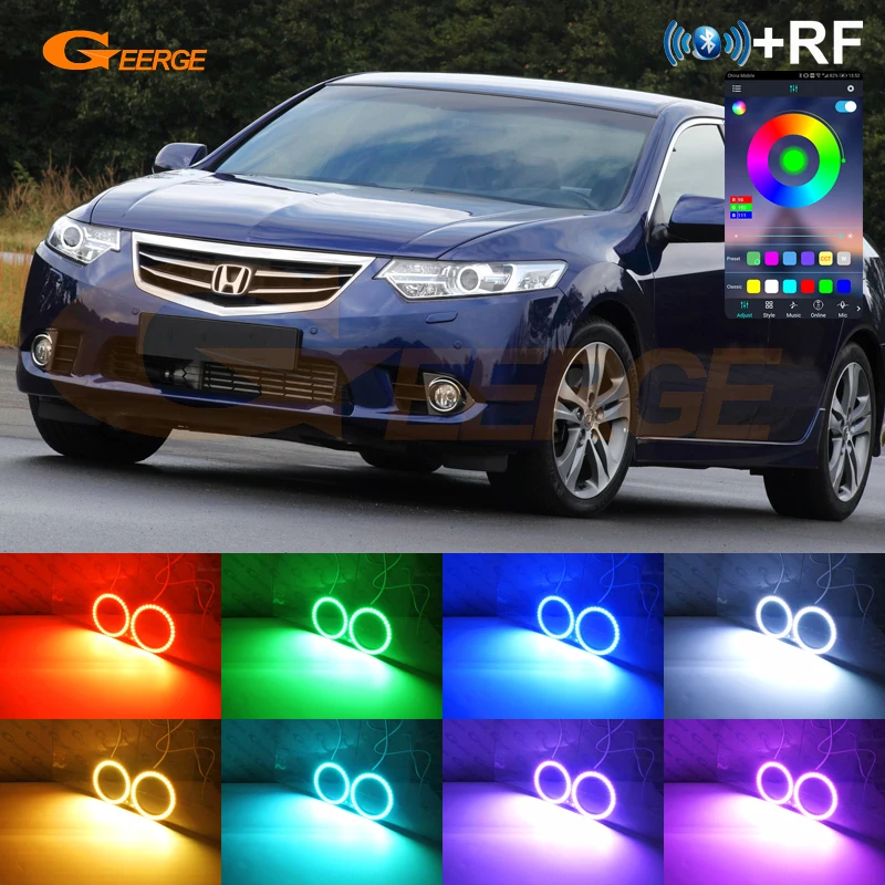 For Honda Accord VIII Euro Facelift 2012 2013 2014 2015 DRL Bluetooth APP Ultra Bright Multi Color RGB LED Angel Eyes Halo Rings