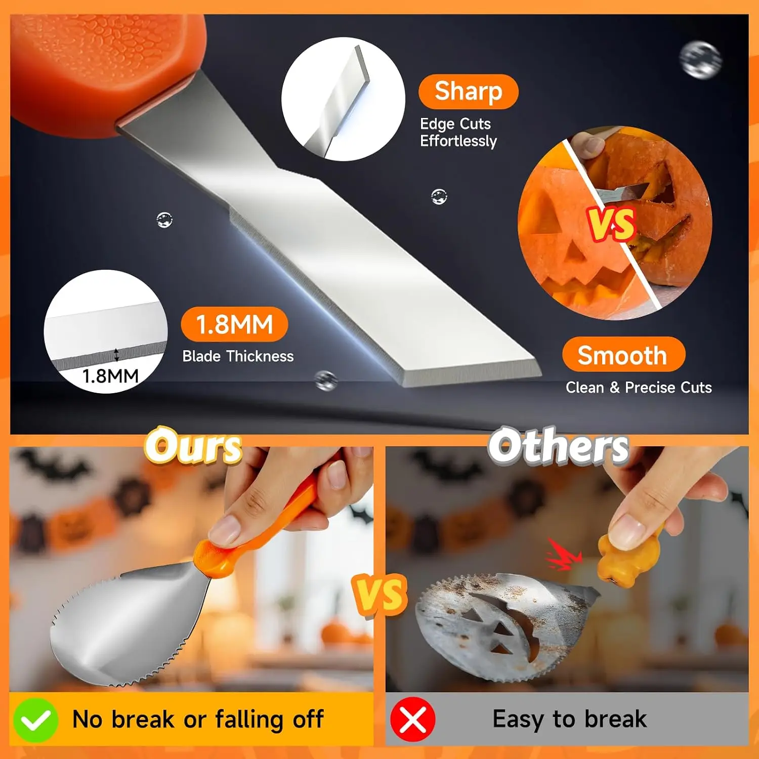 Halloween Pumpkin Carving Kit - 30-Piece Stainless Steel Pumpkin Carving Tools Set with Stencils & Banner Balloons, Jack-O'-Lantern Decorating Kits for Kids & Adults