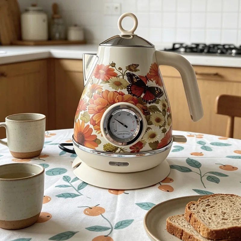 220V Retro Electrc Kettle Home With Temperature Display Boiling Kettle Coffee Pot Auto Power Off 304 Stainless Steel Teapot 1.7L
