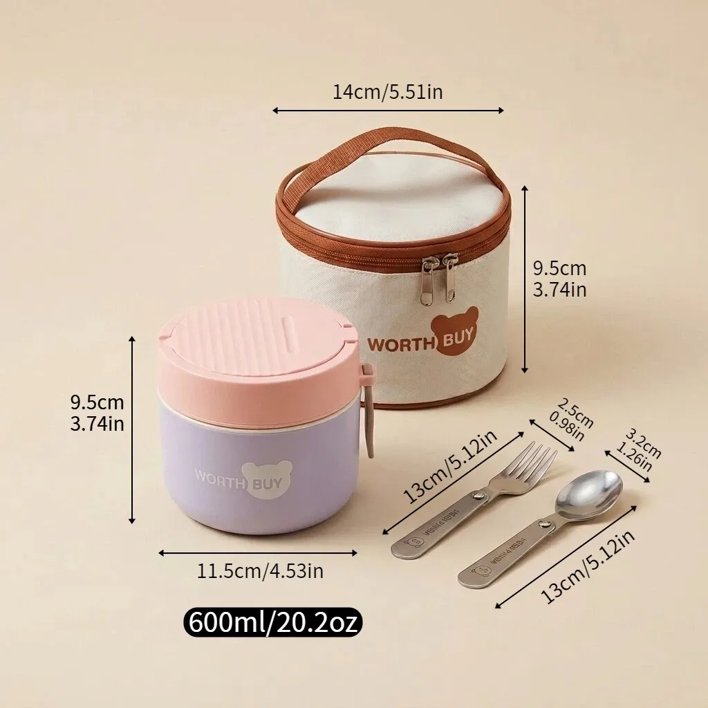 304 roestvrijstalen thermische lunchbox, stapelbare bento box met bestek, lekvrij, magnetronbestendig, voedselopslagcontainers voor kinderen, school.