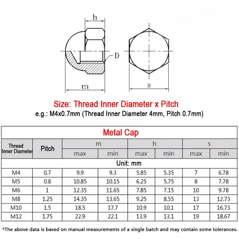 2/5/10pcs Metric 304 A2 Stainless Steel Metal Cap/Nylon Cap Insert Locking Nuts Domed Acorn Cover Nut M4 M5 M6 M8 M10 M12