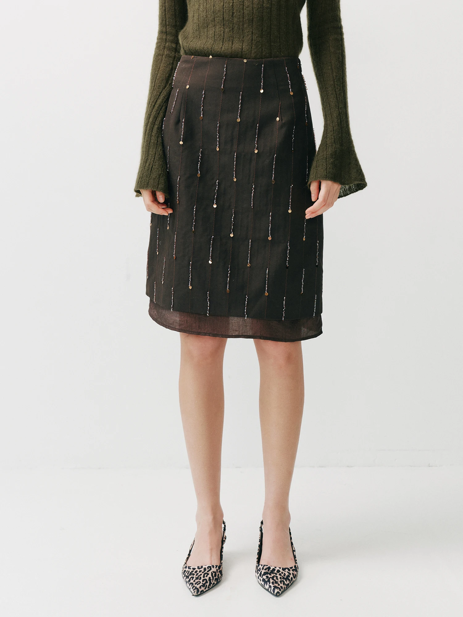 Elegant Pearl Embroidery  Skirt Straight Cut Bodycon Commute Friendly Charming Daily Wear Premium Quality Women's Skirt