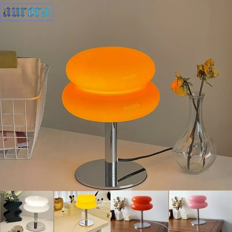 Macaron Glass Table Lamp 3 Color Dimming Read Eye Protection Night Light Girl Bedroom Bedside Decor Living Room Atmosphere Lamps