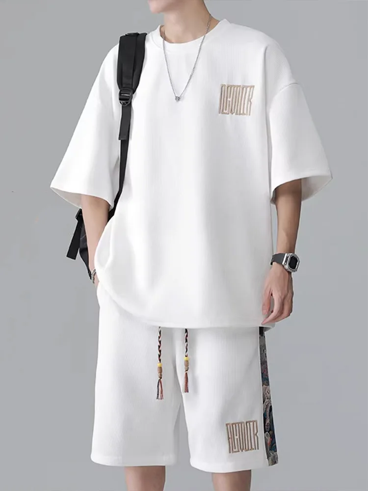 

Summer Casual Sportswear Set for Men Trendy Brand ort Sve Five-Quarter Pants Teenage Size Comfortable Material T-irt