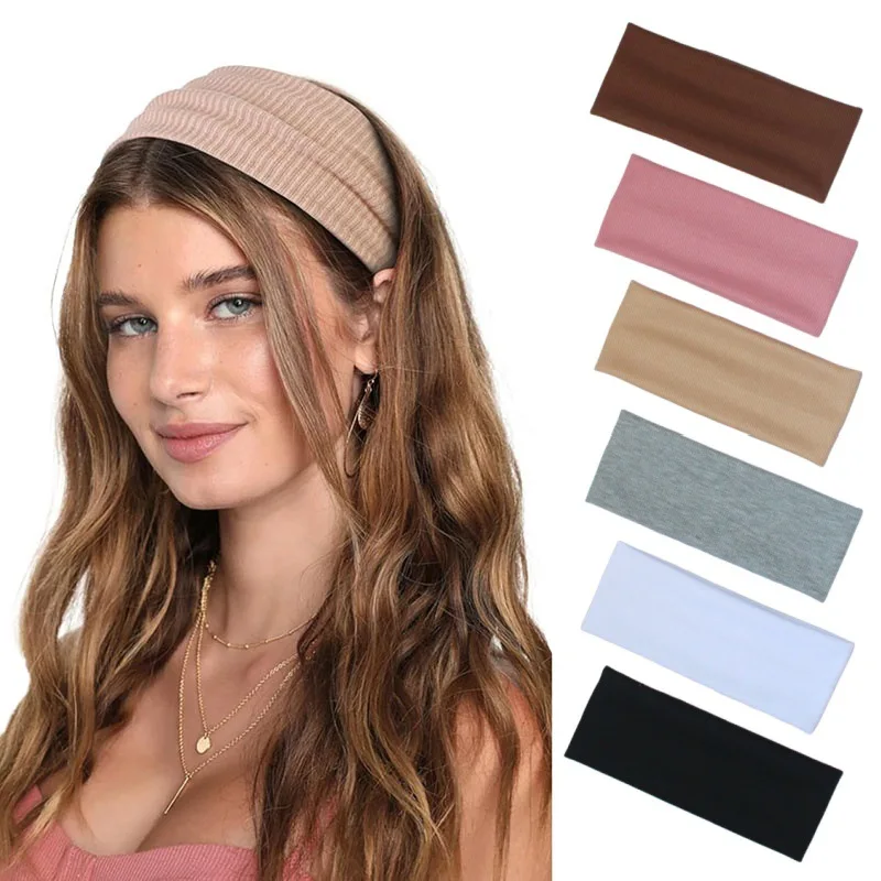 Solid Color Knitted Hair Band Sports Elastic Headband Fitness Headband Headband Hair Accessories Geometric Hair Band