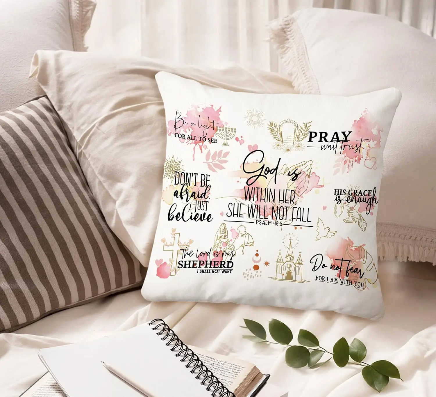 Christian Bible Verse Scripture Pillowcase 18x18 Inch Inspirational God Quote Art Faith Throw Cushion Cover Gift