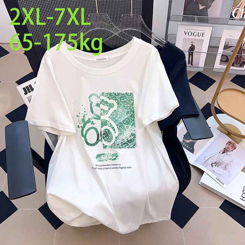 

Женская одежда большого размера 6XL 7XL 100/150/175 кг, женская летняя одежда, облегающая свободная футболка средней длины с коротким рукавом для шоу, женская одежда