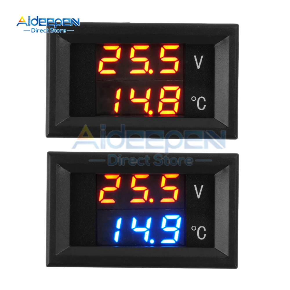 Voltímetro de temperatura de coche 2 en 1 DC 4-28V medidor de voltaje automático pantalla medición Digital para coche motocicleta barco termómetro