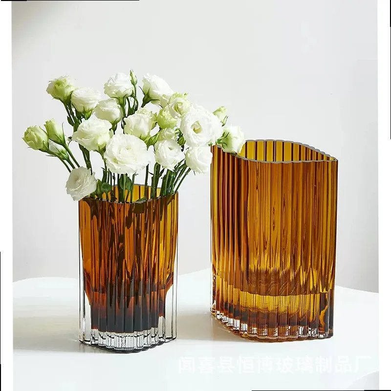 Nordic Luxury Glass Vase, Transparent Hydroponic Vase for Lily Lucky Bamboo