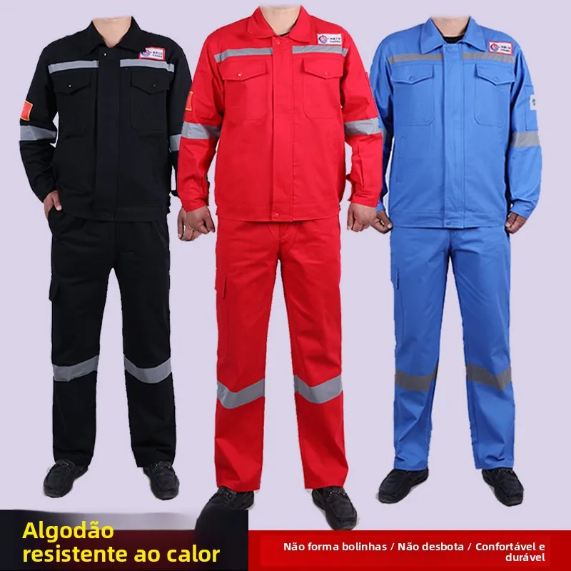 Conjunto de Roupas de Trabalho em Algodão Puro para Homens e Mulheres, Vestuário para Soldagem Elétrica, Resistente a Queimad...