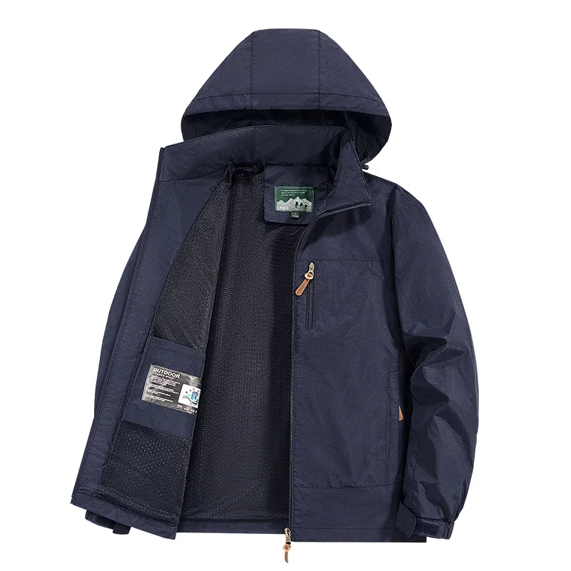 Autumn Winter Outdoor Single Layer Windproof Raincoat Hooded Casual Jackets Sports Jacket Mountaineering Suit Large Size M-6XL