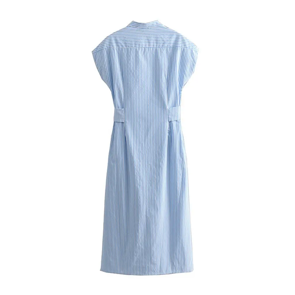 Vestido camisero con cinturón para mujer, ropa de mujer a rayas con abertura lateral, estilo europeo americano, nueva moda