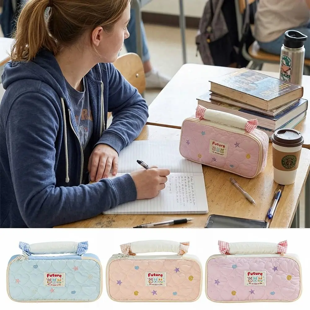 Cartoon Soft Touch Pencil Case Handheld Large Capacity Pen Bag Partitioned Storage Stationery Organizer Students