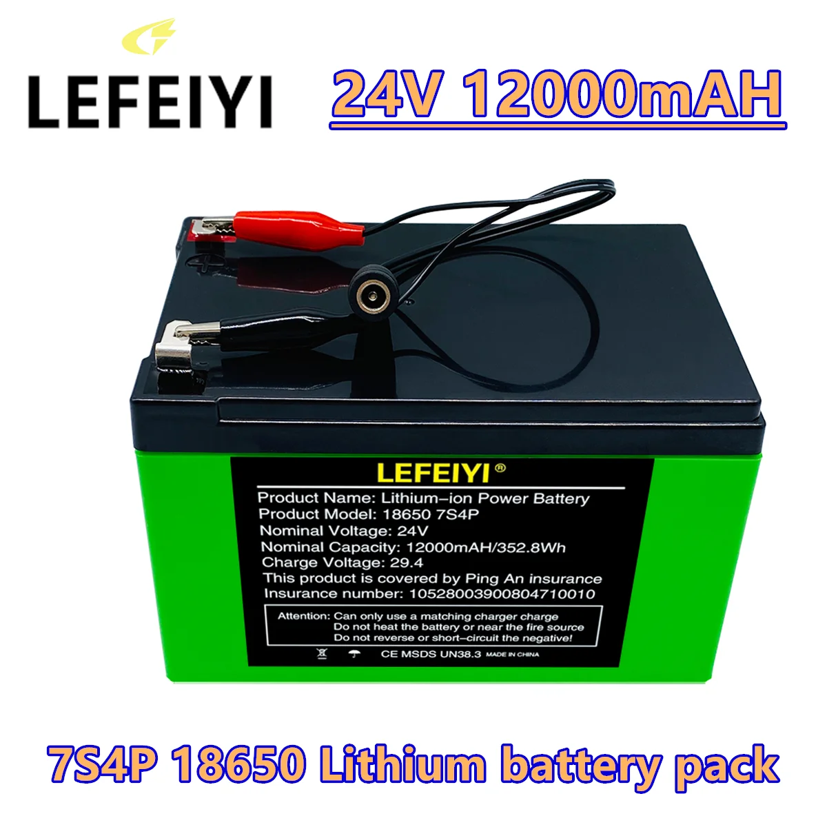 

LEFEYI 24V 7S4P 12000 mAH High Power 12AH 18650 Lithium Battery with BMS for 29.4v