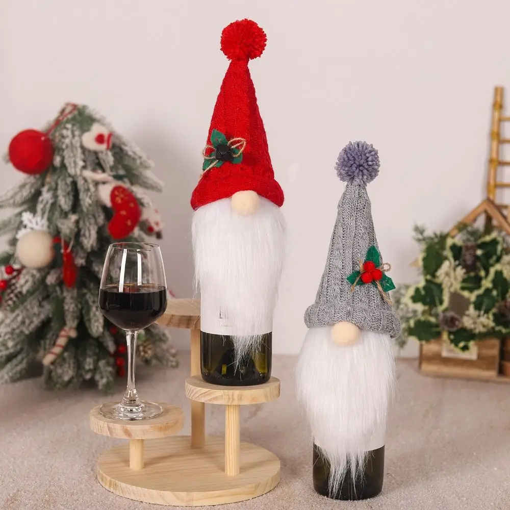 2pcs Cartoon Christmas Gift Wine Bottle Cover Reusable Knitted Rudolf Faceless Bottle Bag Exquisite Champagne Bottle Cover