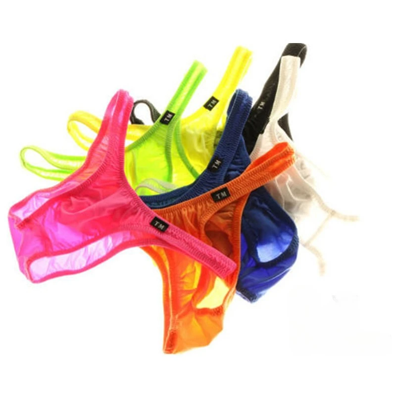 Mens Thin Semi Sheer Silky Bikini Briefs Low Rise Elastic Sexy Triangle Underwear Youth Fashion Comfortable Quick Dry Underpants
