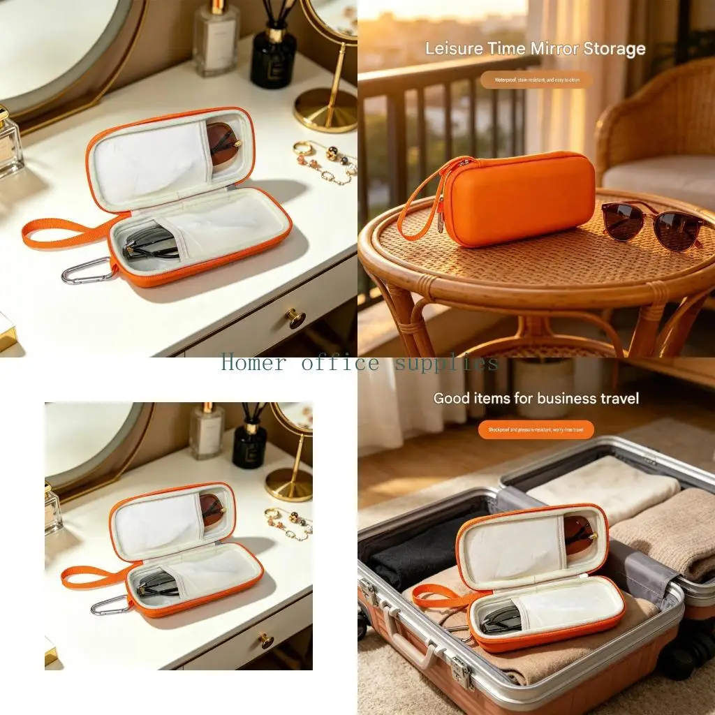 K43B Portable Glasses Storage Case with Carabiner, Strap and 2 Sections