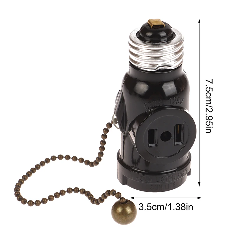 White Black Bakelite L5-15R US to E26 Light Bulb Socket With 15CM Pull Chain Switch America Lamp Holder Conversion Base