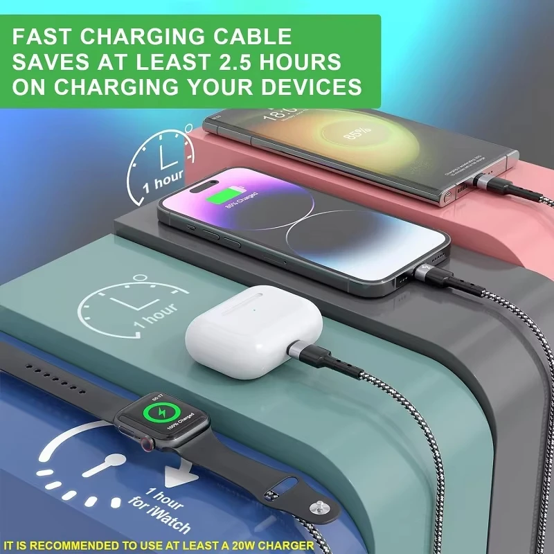 4 In 2 Multi USB Multi iWatch Charger Cable Fast Charge To Android Iphone 16/15 Type C Charger for Apple USB Magnetic Series 8 7 image 4
