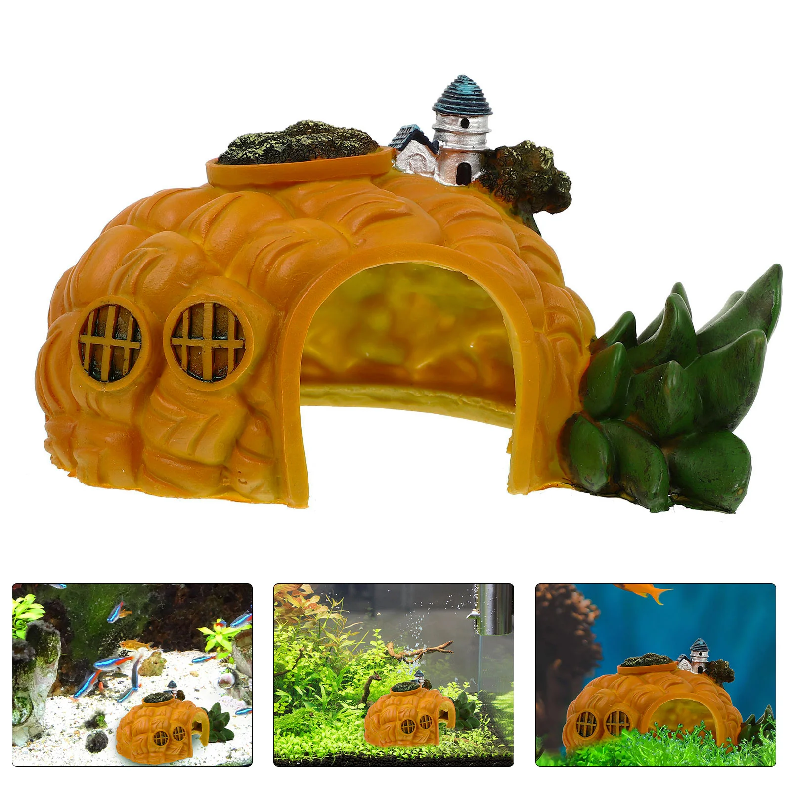 1Pcs Pineapple Castle Aquarium Decoration Safe Resin Craft Fish Tank Landscaping Hiding Cave Ornament Fish Tank Accessory