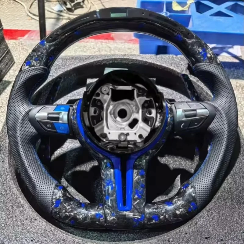 Volante de carro com LED, fibra de carbono e couro para BMW F10 F15 F20 F21 F22 F30 F31 F36 F80 F82 M3 M4 M5, acessórios para interior de carro