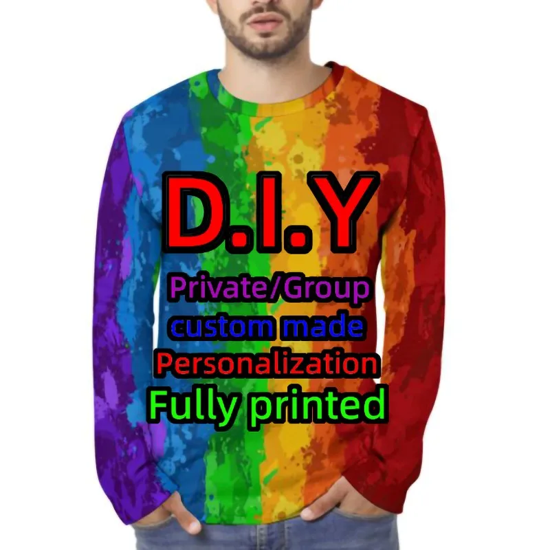 

3d Printing Party Event Private Design Personalized Customization Casual Adult Men's Long-sleeved T-shirt Sports Thin Top Diy