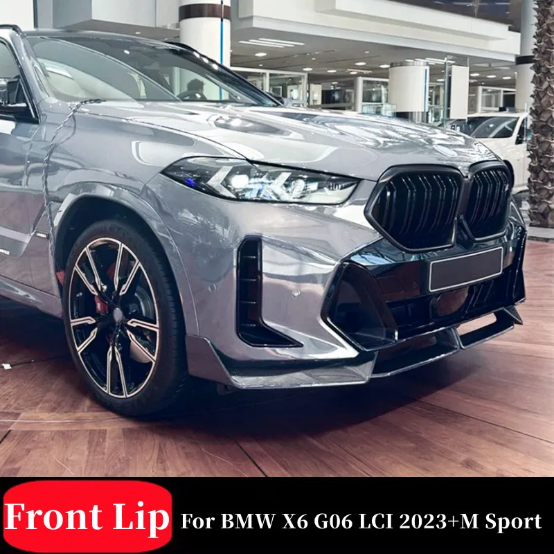 

For BMW X6 G06 LCI 2023+ M Sport 3pcs/Set black Carbon Car Front Bumper Lip Splitter Diffuser Body Kit Spoiler Trim