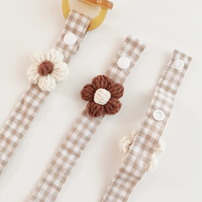 Gewebte Blume Baby Schnuller Clip Kreative Karierte Schnalle Nippel Kette Neugeborenen Schnuller Zahnen Anti Verlust Seil Kette – Detail 5