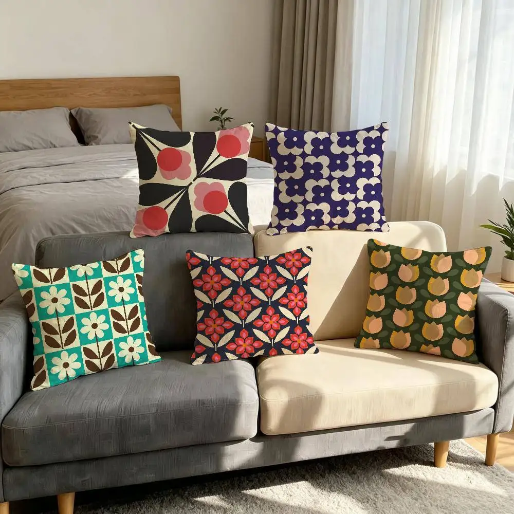O-Orla Kiely Flower Color Cushion Cover Soft Pillow Case for Sofa Living Room Home Office Decor Protective Covers
