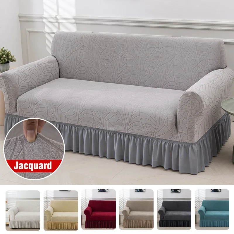 Jacquard Sofa Slipcover with Skirt Stretch Sofa Cover for Living Room Couch Covers Easy Fitted Washable Furniture Protector 1pc