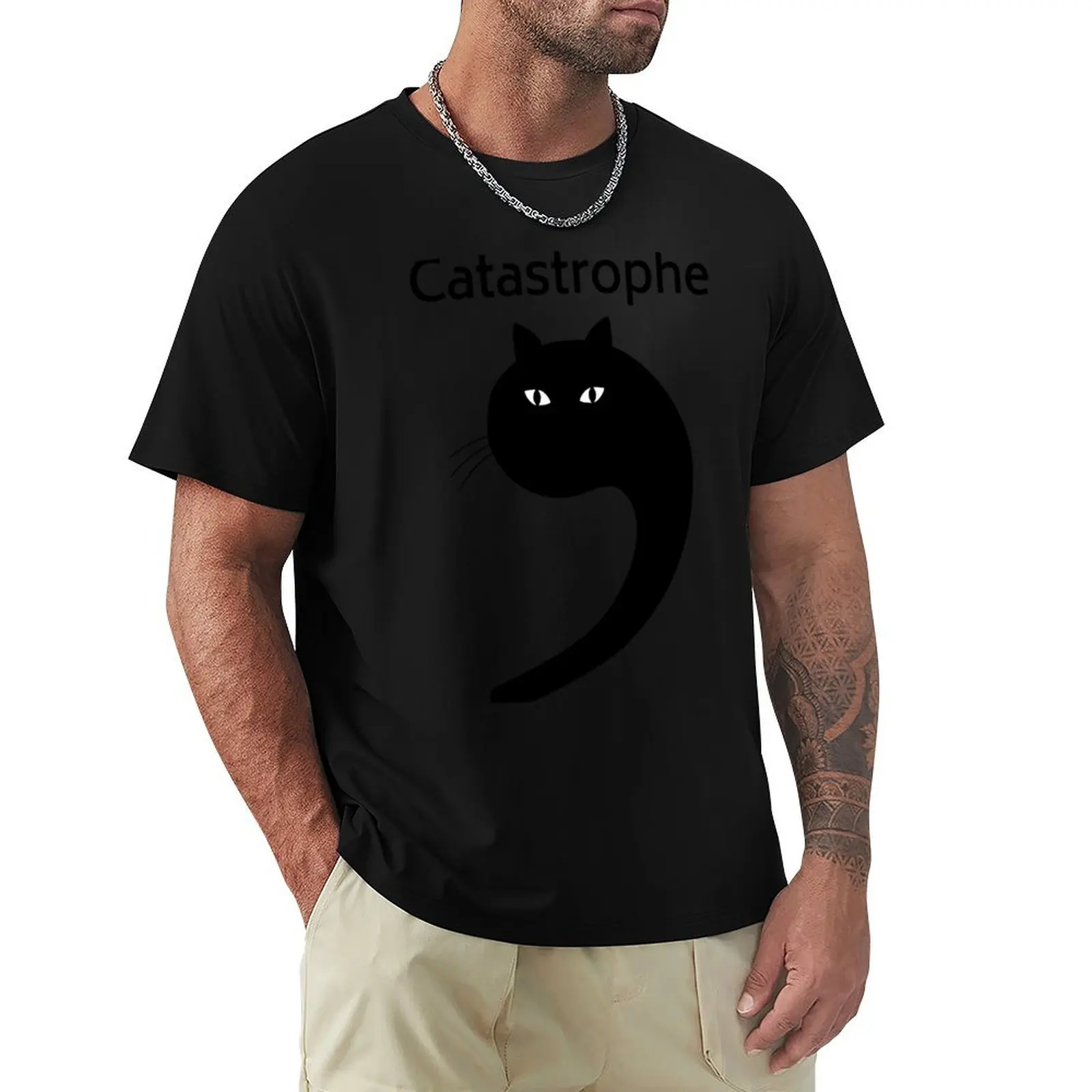Cat as apostrophe funny typography catastrophe T-Shirt Breathable Basic Cotton T-Shirt