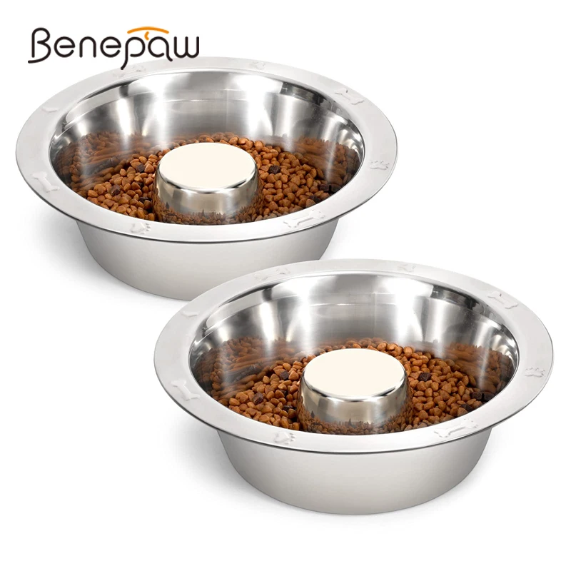 Benepaw Stainless Steel Slow Feeder Dog Bowls Anti-Gulping Pet Fun Slow Feeding Dishes Puzzle For Small Medium Large Breed