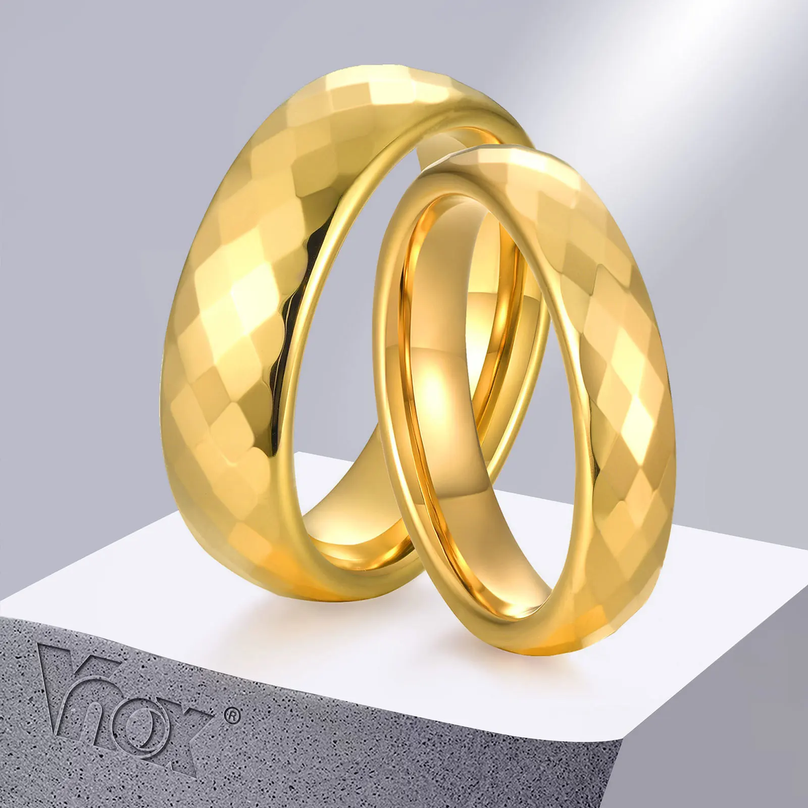 Vnox Tungsten Wedding Rings for Couples, Multi-faceted Rhombus Finger Band,4mm/6mm Men Women Promise Engagement Jewelry