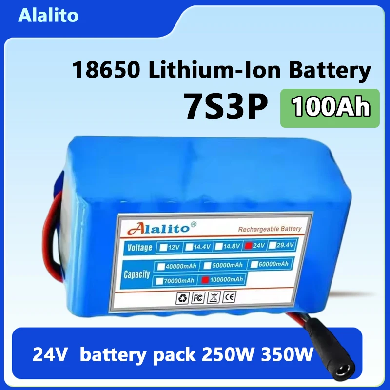 Alalito 24V 40/50/60/100Ah 7S3P 18650 rechargeable lithium battery suitable for wheelchair bicycle battery pack
