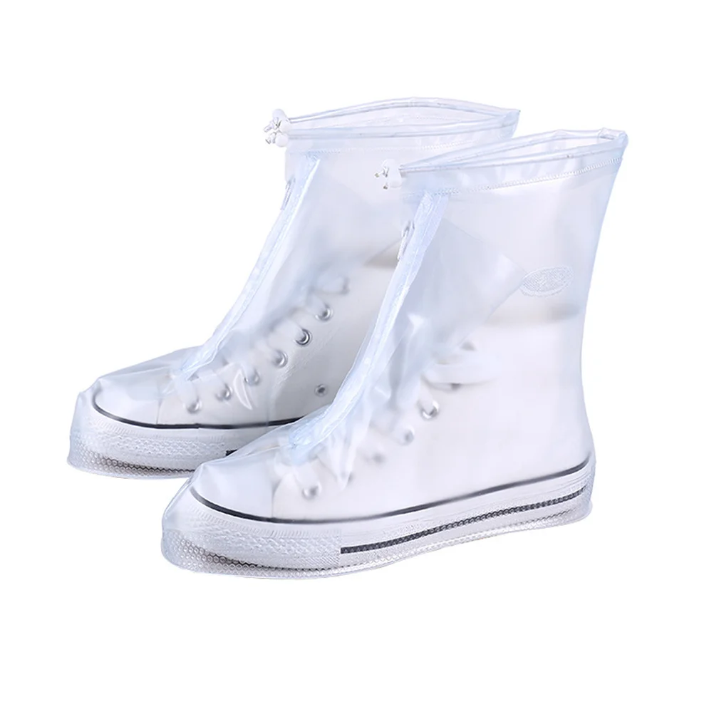 Unisex Rain Shoes Cover Waterproof Thickened Anti-Slip Reusable Size M White Protective Overshoes for Rain Snow