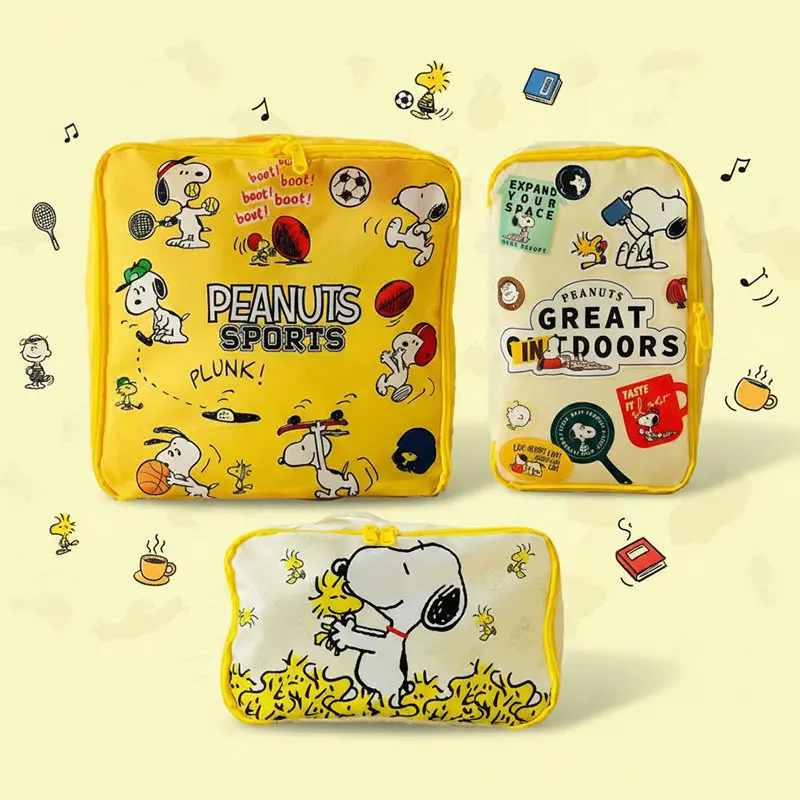 3pcs/Set Anime Snoopy Storage Bag Cartoon Large Capacity Cosmetic Bag Travel Light Clothing Packaging Travel Bag Kids Gift