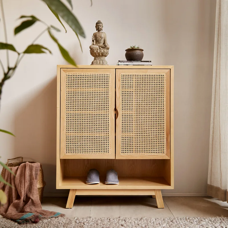 Solid wood rattan shoe cabinets home modern simple lockers multi-layer storage cabinets large capacity Nordic rattan B&B.